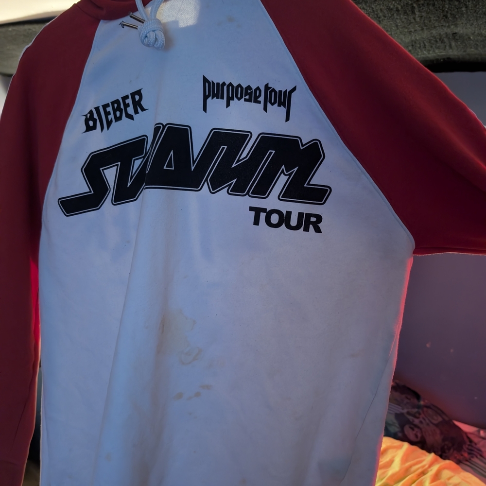 Justin Bieber Red and White Stadium Tour Sweater